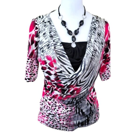 Conrad C Collection Short Sleeve Halter Insert Multicolor Animal Print Top Sz M - Picture 1 of 10